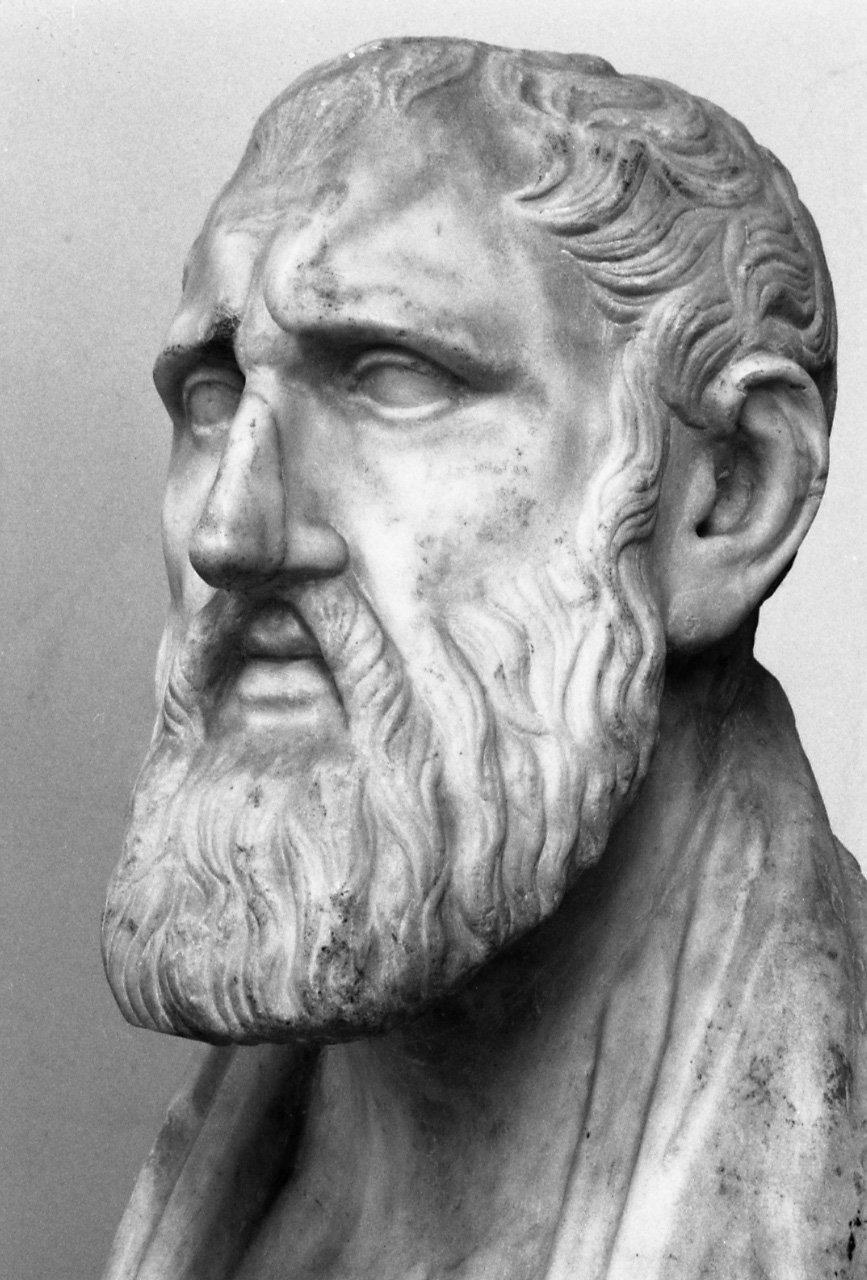 Busto de Zenón de Citio en fotografía en blanco y negro.