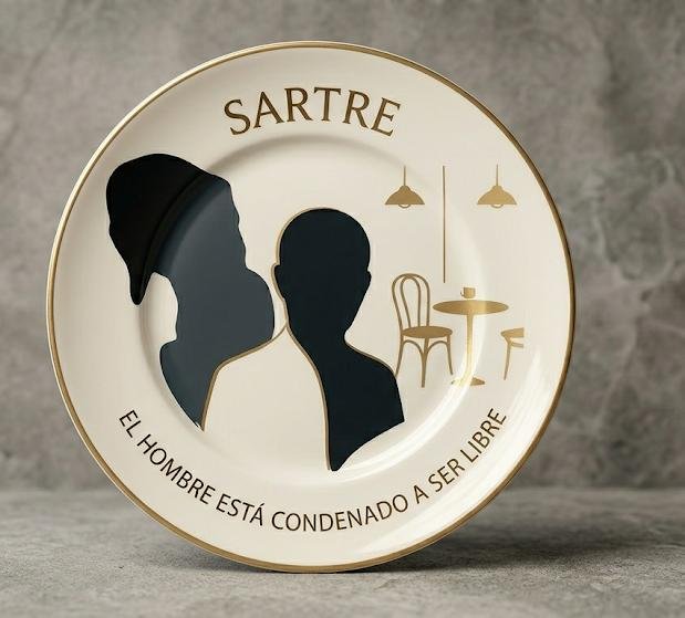 Plato decorativo inspirado en Jean-Paul Sartre.